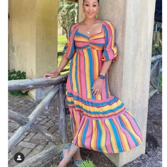 FARM Rio | Dresses | Farm Rio Rainbow Stripe Midi Dress Xs | Poshmark